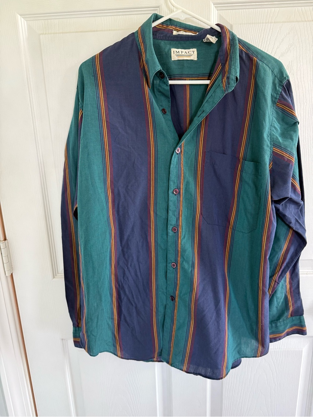 Vintage 90s Impact Shirt L/XL Striped Button Down Grunge Grandpa Coastal Mens